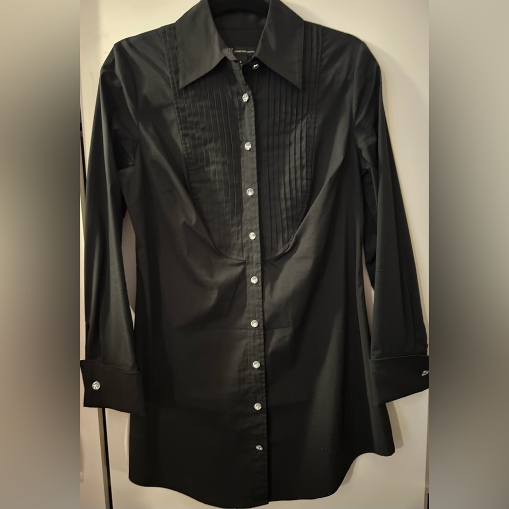 INC black button down tuxedo style shirt dress
